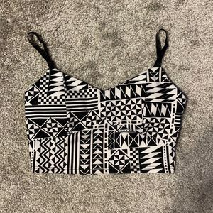 Tribal Print Black and White Sleeveless Bustier Crop top